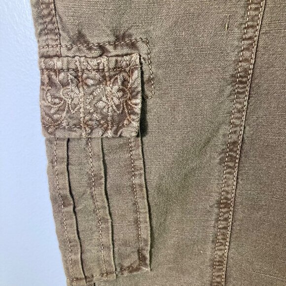 Womens Sundance Linen Blend Embroidered Boho Cargo Pants 12 Green - Picture 6 of 9